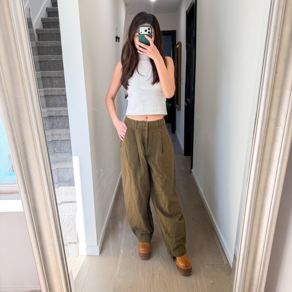 Apiece Apart Barrel Leg Boho Retro Preppy Linen Cotton Coastal Green Pants 2